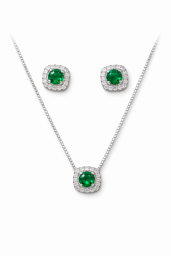 Conjunto Lumière Verde Esmeralda - Ródio Branco