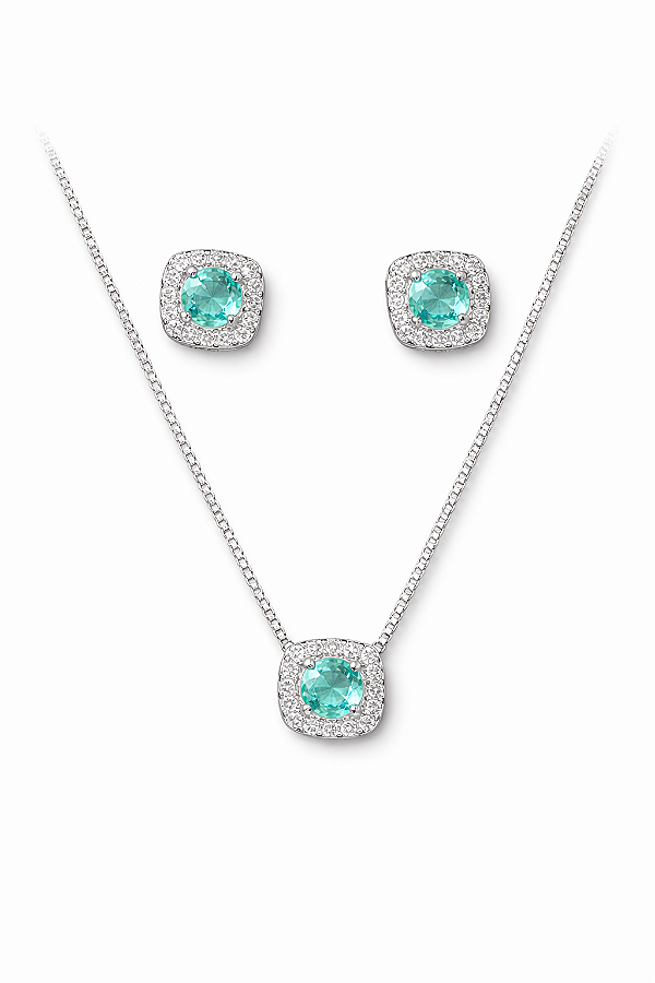 Conjunto Lumière Verde Turmalina - Ródio Branco