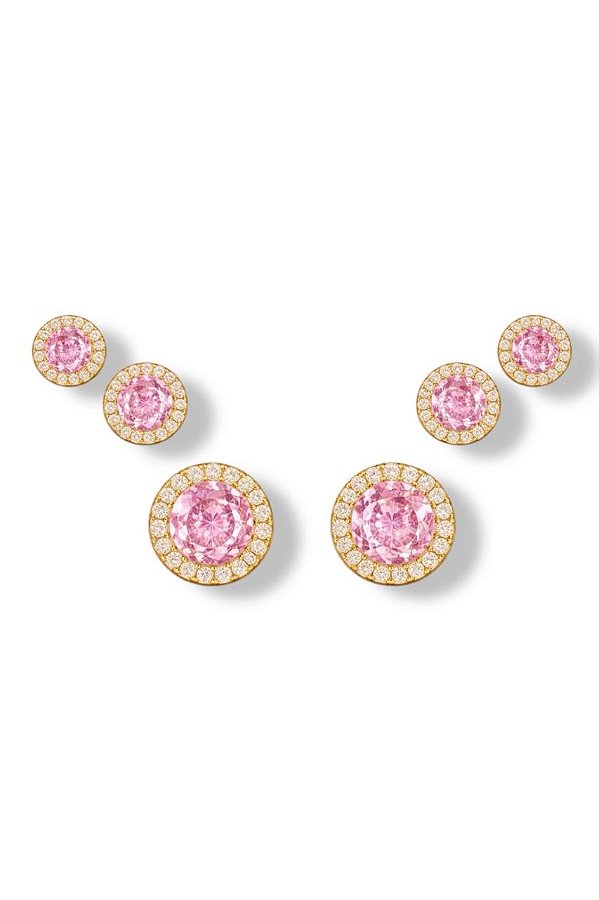Trio de Brincos Safira Rosa Claro - Banhado Em Ouro18k