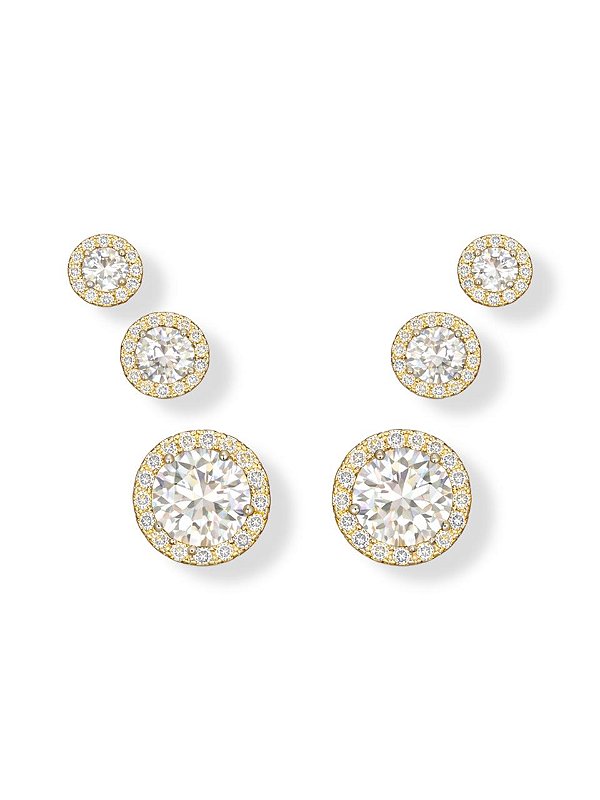 Trio de Brincos Cristal - Banhado Em Ouro18k