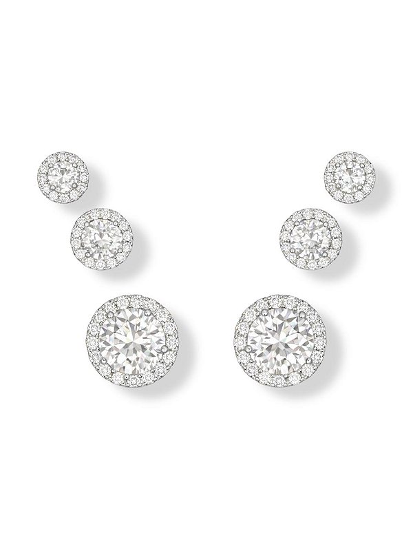 Trio de Brincos Cristal - Banhado Em Ródio Branco