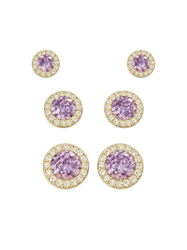 Trio de Brincos Ametista - Banhado Em Ouro18k
