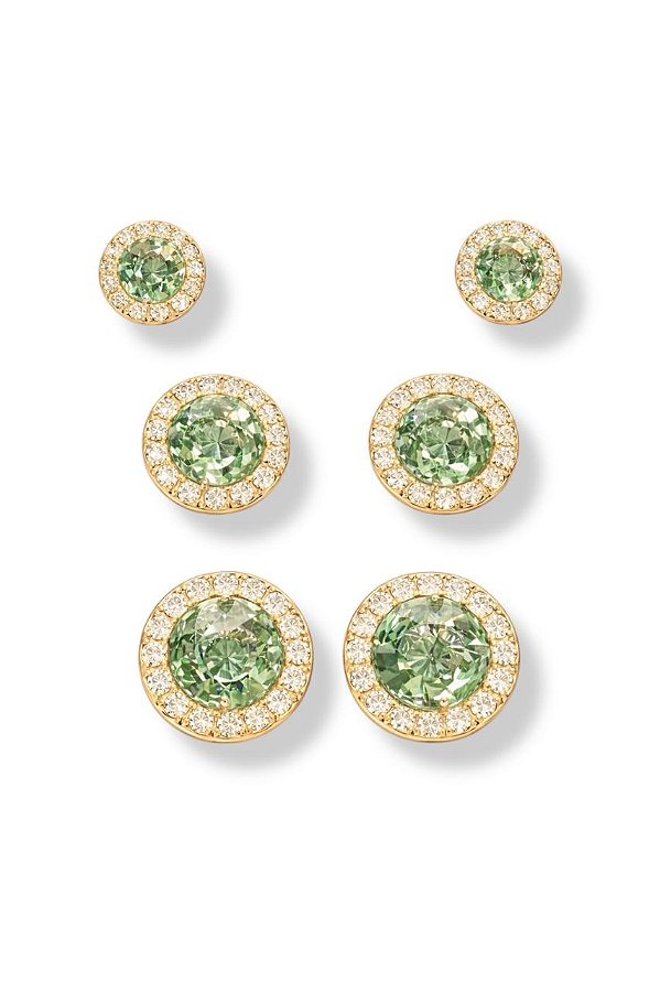 Trio de Brincos Quartzo Verde - Banhado Em Ouro18k