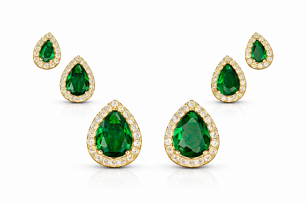 Trio de Brincos Gota Verde Esmeralda - Banhado no Ouro18k