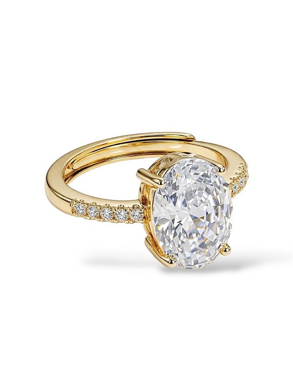 Anel Solitário Aura Oval Cravejado Regulável - Banhado no Ouro18k