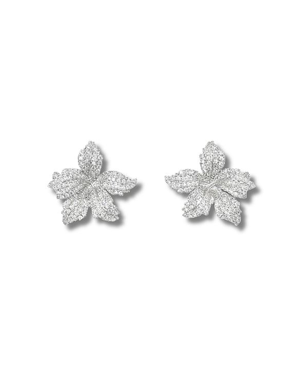 Brinco Noiva Flor Cravejada - Banhado Em Ródio Branco