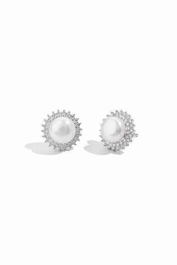 Brinco Noiva Pérola Belle - Banhado Em Ródio Branco