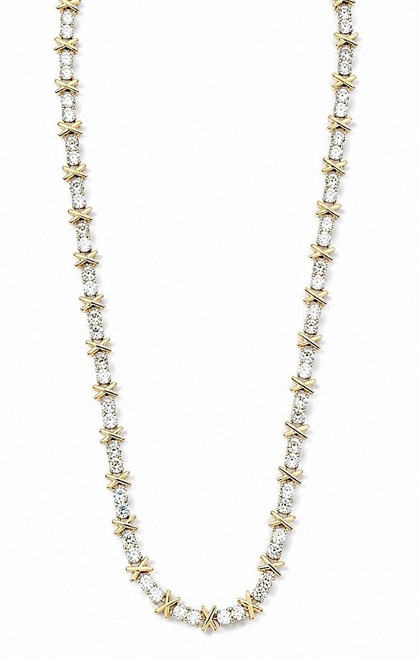 Colar Riviera X 45cm - Banhado em Ródio Branco e Ouro18k