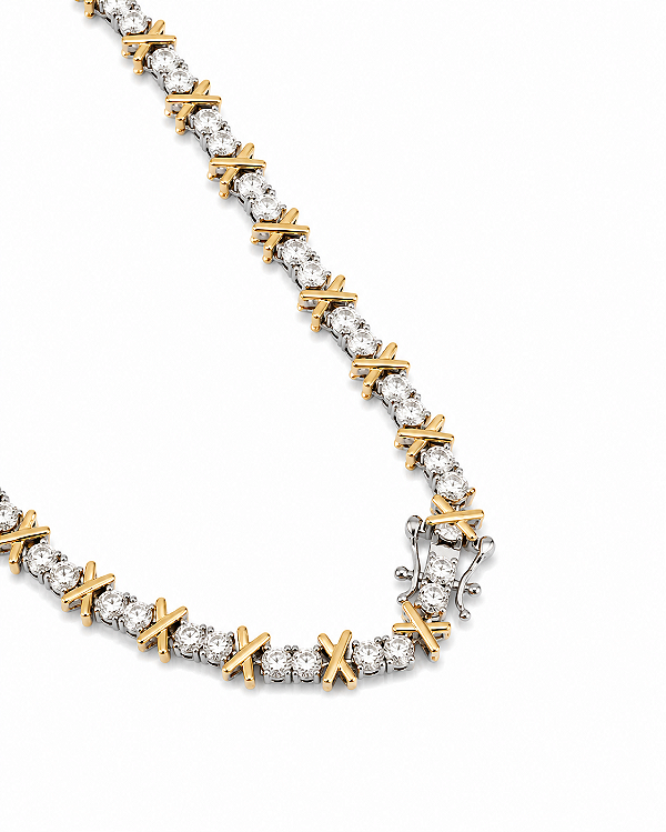 Colar Riviera X 45cm - Banhado em Ródio Branco e Ouro18k