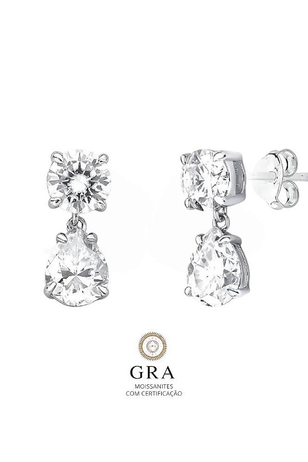 Brinco Noiva Glam Moissanite - 6 quilates - Prata925 + Banho Ouro Branco