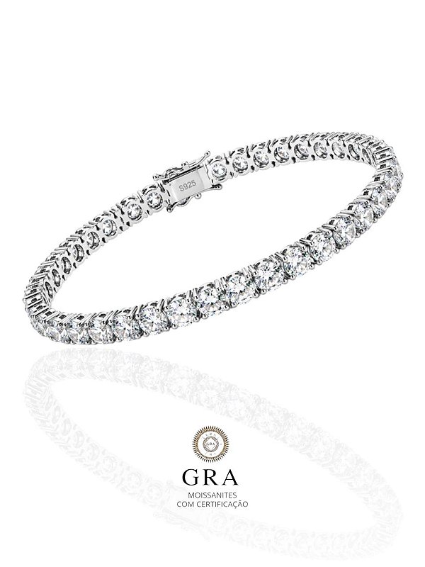 Pulseira Riviera Moissanite 4mm Prata 925 | Certificado GRA | Cor D VVS1 | Coello