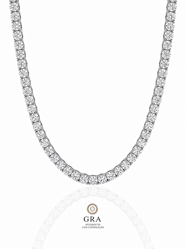 Colar Riviera Moissanite 4mm Prata 925 | Certificado GRA | Cor D VVS1 | Coello