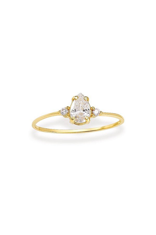 Anel Solitário Emma Gota Delicado - Banhado Ouro18k