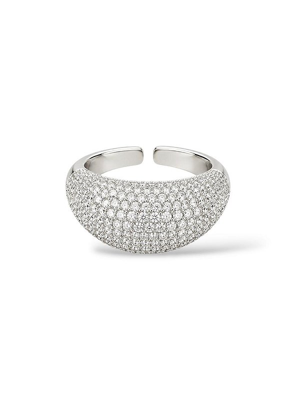 Anel Ajustável Diamond Shine Cravejado - Ródio Branco
