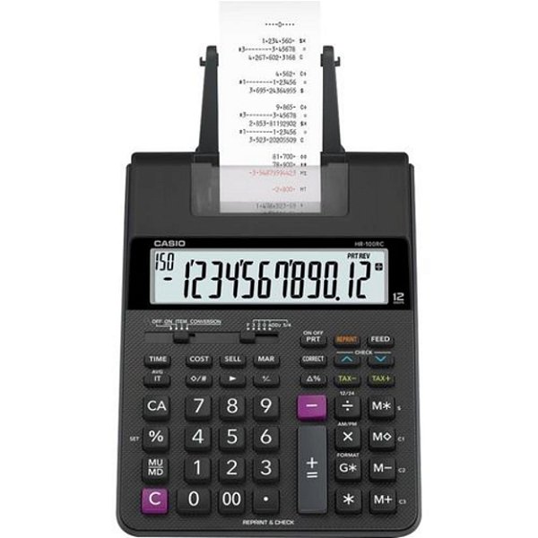 Calculadora Com Bobina Casio HR-100RC 12 Dígitos Bivolt Preta
