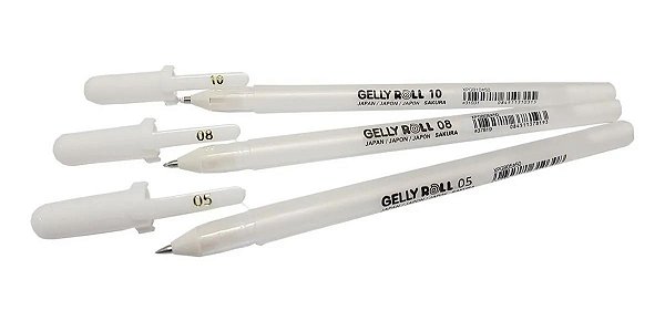 Kit Caneta Gel Branca Gelly Roll - Sakura Fina Média Grossa