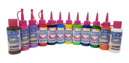 Tinta Tie Dye Aquarela Silk Acrilex Kit Com 12 Frascos 60 Ml
