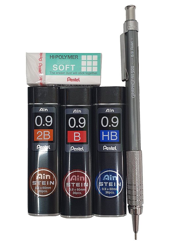 Kit Lapiseira Graphgear 500 0.9 + Grafite B Hb 2B + Borracha