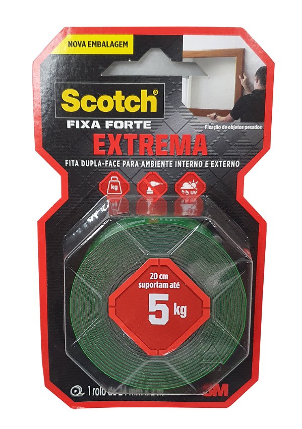 Fita Dupla Face Espuma Fixa Forte Scotch 3M 24mm X 2m - Suporta 5kg
