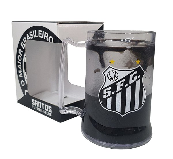 Caneca do Santos Gel Congelante Presente Para Santista Licenciado Preto Transparente