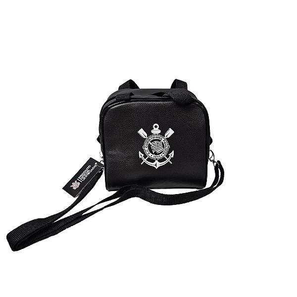 Lancheira Premium Corinthians Preto com alca escudo branco