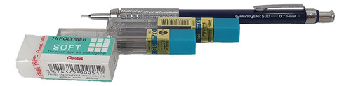 Kit Lapiseira Graphgear 500 0.7 Grafite 2b3b Borracha Pentel