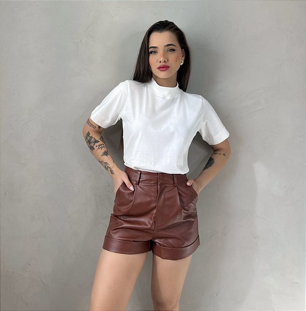 T-SHIRT GOLA ALTA LISA - OFF WHITE