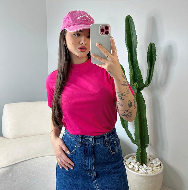 T-SHIRT GOLA ALTA LISA - ROSA PINK
