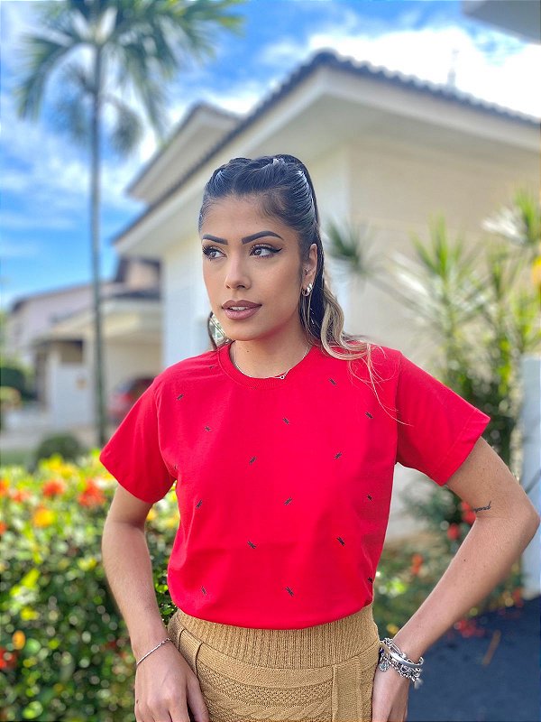 T-SHIRT MINI LIBELULAS - VERMELHO