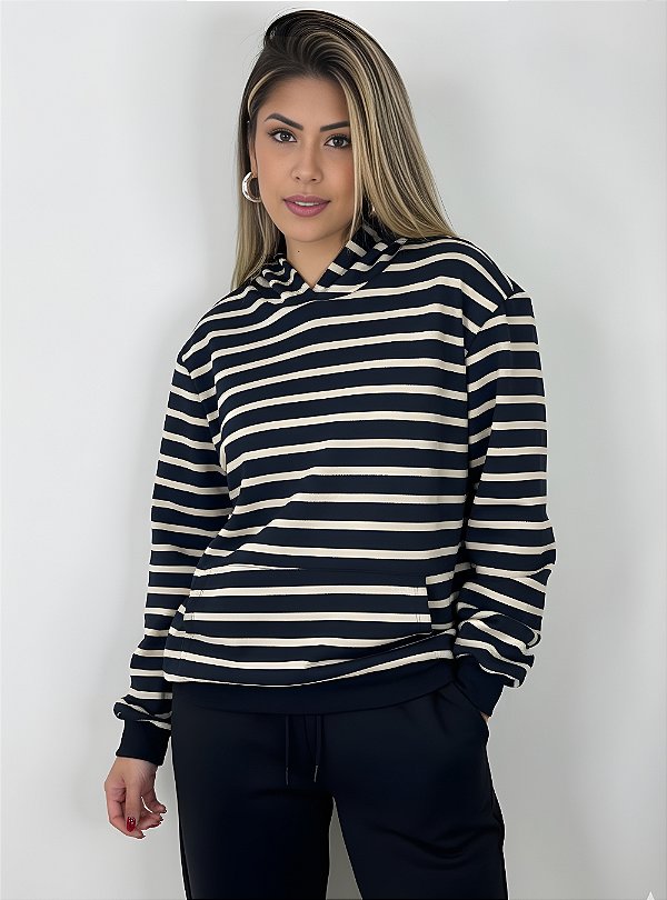 MOLETOM CANGURU LISTRADO - BEGE