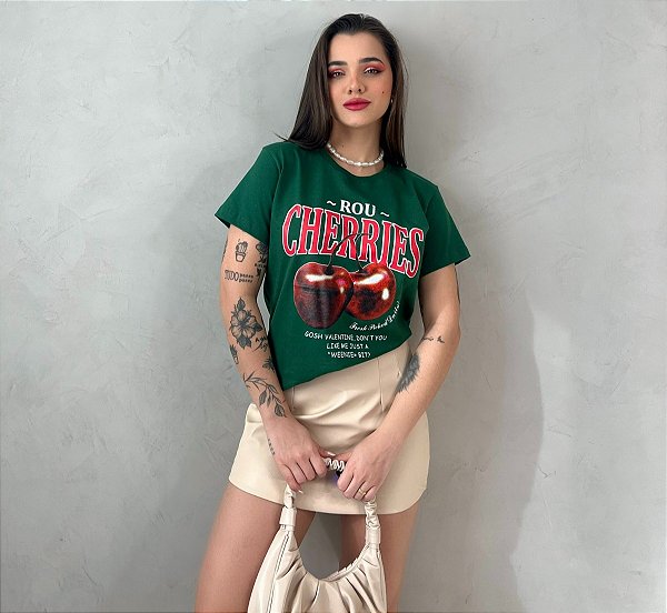 T-SHIRT ROU CHERRIES CEREJA - VERDE INTENSO