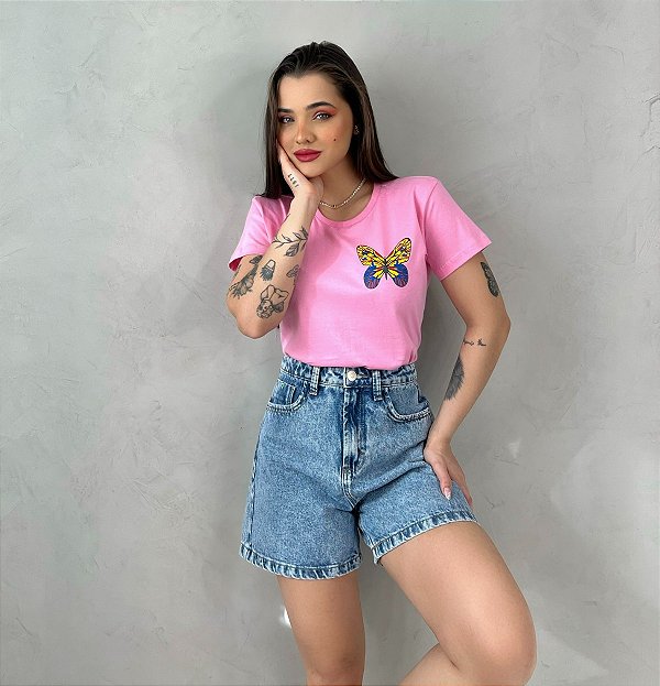 T-SHIRT BORBOLETA - ROSA BABALOO