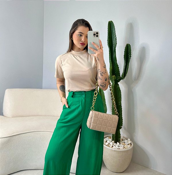 T-SHIRT GOLA ALTA LISA - BEGE DUNAS