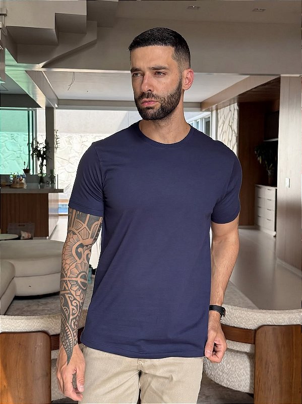 CAMISETA MASCULINA LISA - AZUL MARINHO