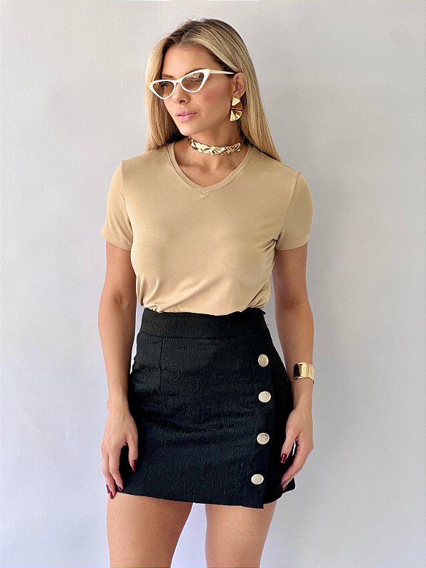 T-SHIRT GOLA V VISCOLYCRA - BEGE