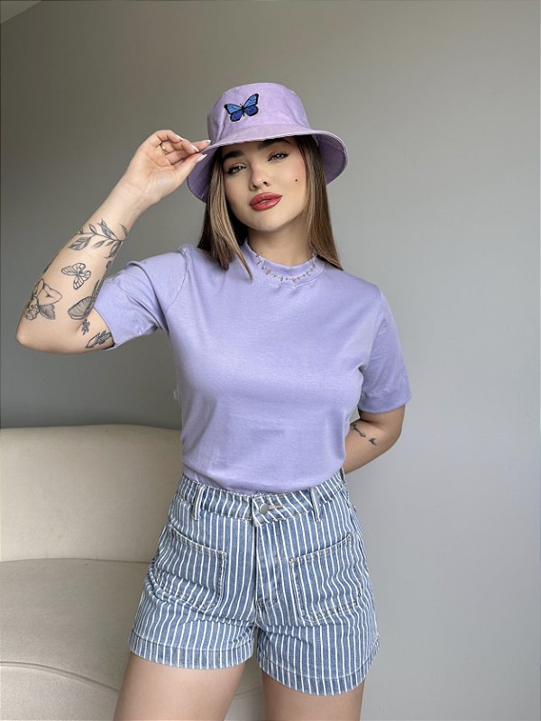 T-SHIRT GOLA ALTA LISA - LILÁS