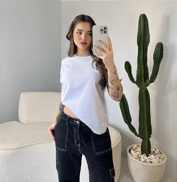 T-SHIRT MANGA DOBRADA - BRANCO