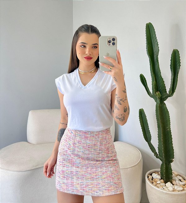 T-SHIRT MUSCLE TEE GOLA V - BRANCO