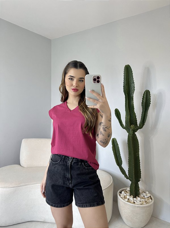 T-SHIRT MUSCLE TEE GOLA V - ROSA CARMIM