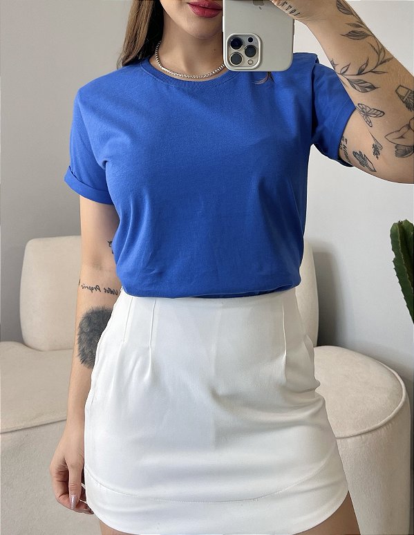 T-SHIRT MANGA DOBRADA - AZUL ATLANTICO