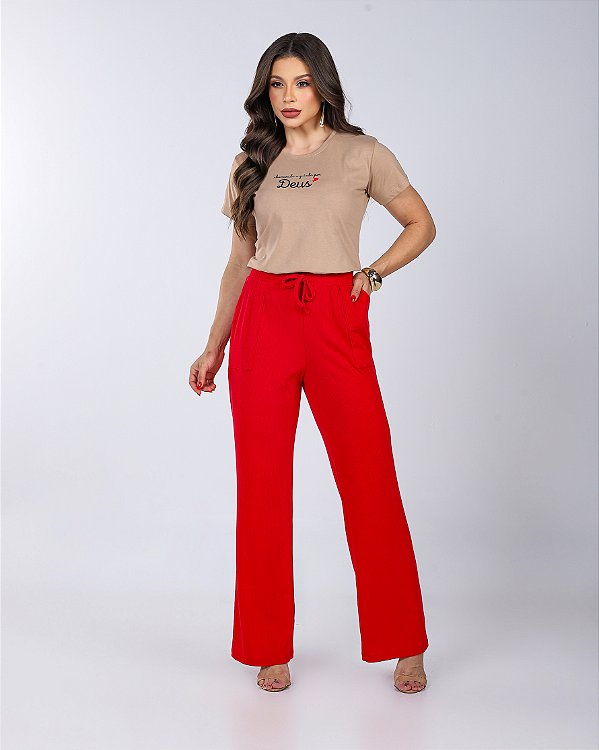 CALÇA PANTALONA CANELADA - VERMELHO