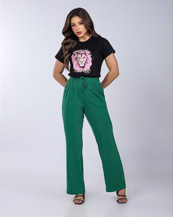 CALÇA PANTALONA CANELADA - VERDE