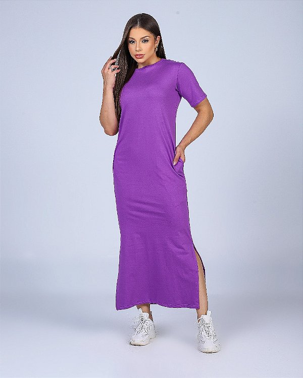 VESTIDO MAITÊ LISO DE ALGODÃO COM BOLSO - ROXO SENSITIVE