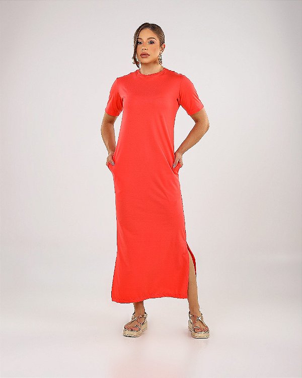 VESTIDO MAITÊ LISO DE ALGODÃO COM BOLSO - FRUTA DOCE