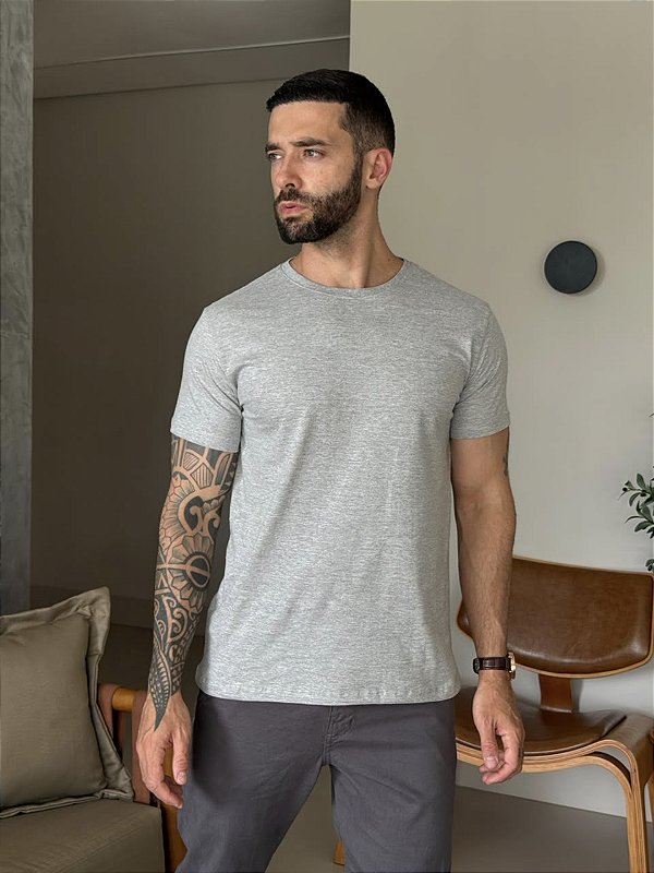 CAMISETA MASCULINA LISA - CINZA MESCLA