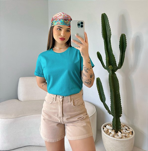 T-SHIRT MANGA DOBRADA - VERDE JADE