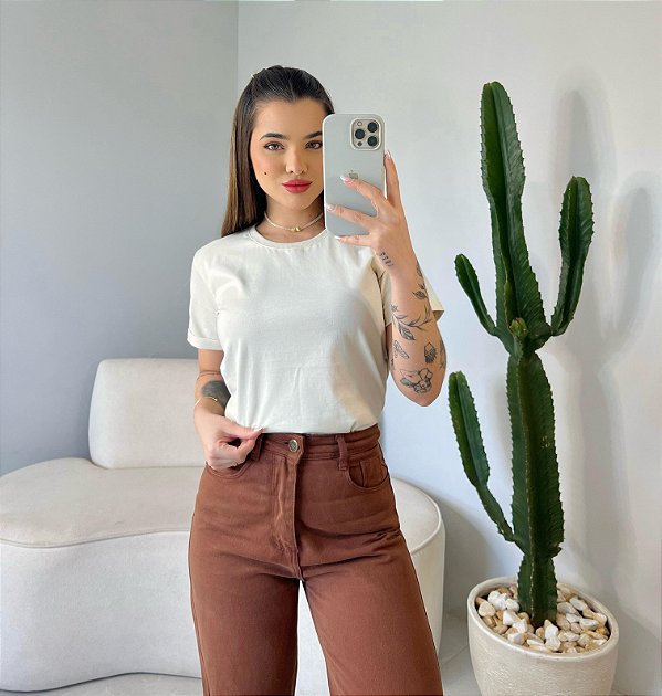 T-SHIRT MANGA DOBRADA - BEGE NATURAL