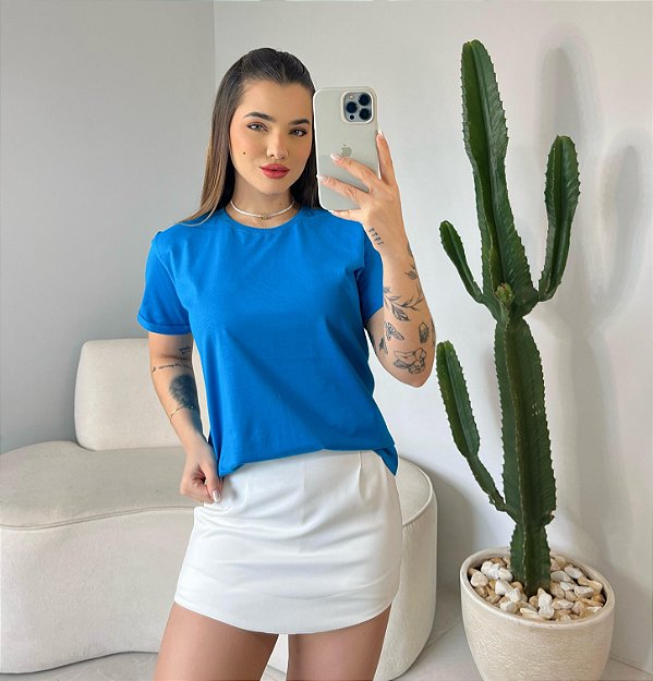 T-SHIRT MANGA DOBRADA - AZUL REAL