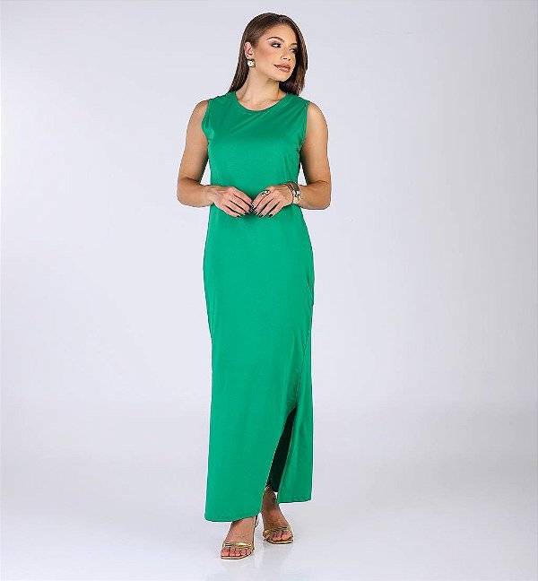 VESTIDO MIDI CAVADO C/BOLSO - VERDE BANDEIRA