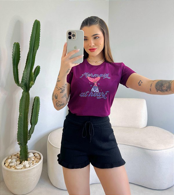 T-SHIRT MERMAID AT HEARTH - ROXO BERINJELA